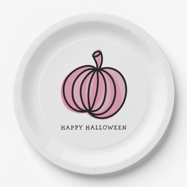 Happy Halloween Pink Pumpkin Pappteller (Vorderseite)
