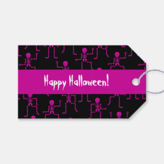 Happy Halloween Pink Tanz Skeleton Muster Geschenkanhänger