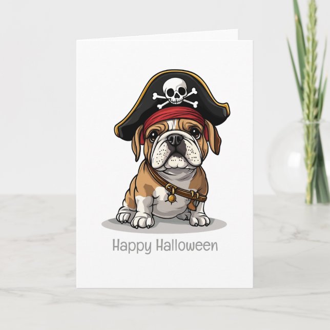 Happy Halloween Pirate English Bulldog Karte (Vorderseite)