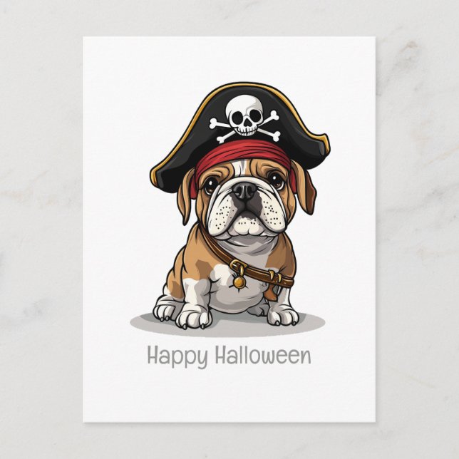 Happy Halloween Pirate English Bulldog Postkarte (Vorderseite)