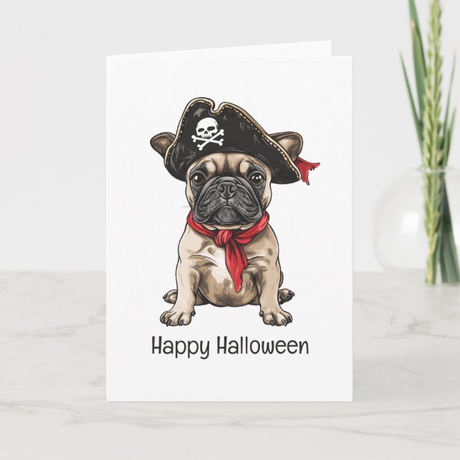 Happy Halloween Pirate French Bulldog Karte (Vorderseite)