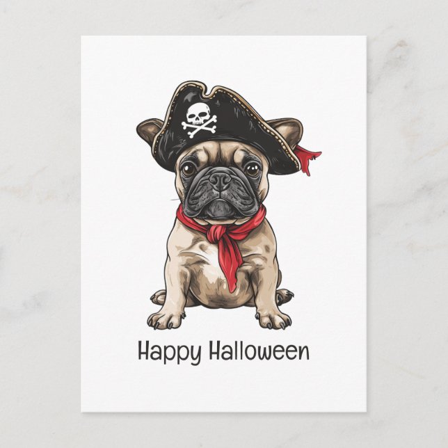 Happy Halloween Pirate French Bulldog Postkarte (Vorderseite)