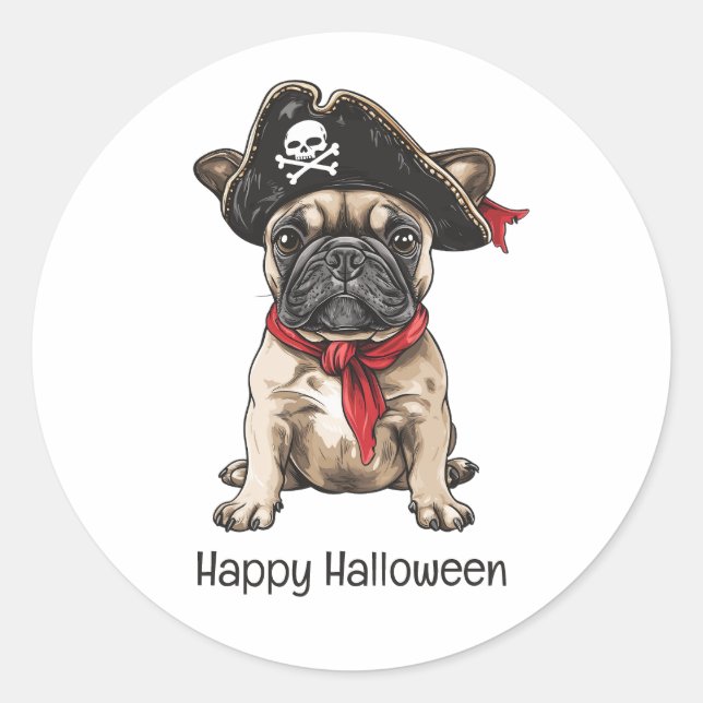 Happy Halloween Pirate French Bulldog Runder Aufkleber (Vorderseite)