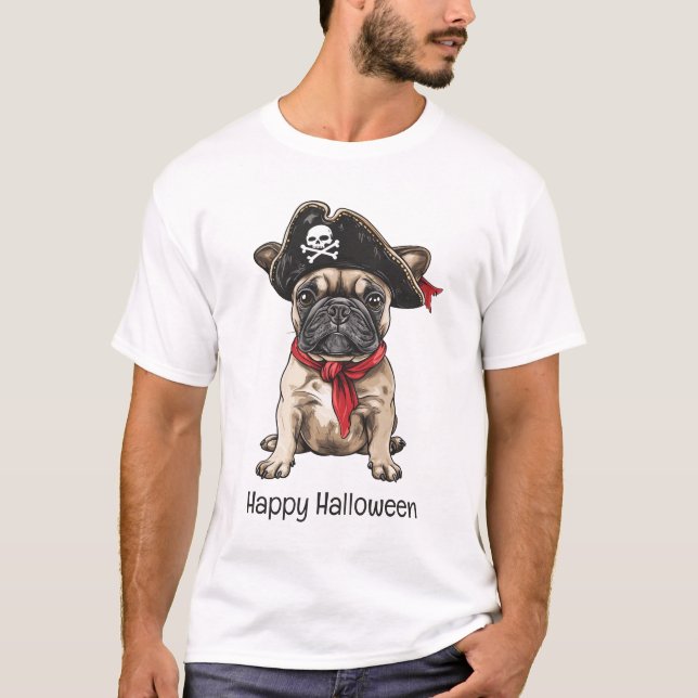 Happy Halloween Pirate French Bulldog T-Shirt (Vorderseite)