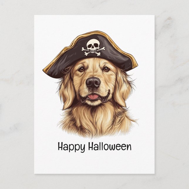 Happy Halloween Pirate Golden Retriever Hund Skull Postkarte (Vorderseite)