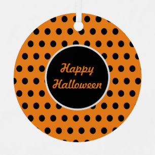 Happy Halloween Polka Dot Metal Ornament (Orange)
