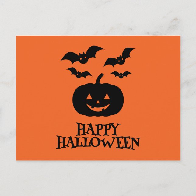 Happy Halloween Pumpkin Bat Minimal Feiertagspostkarte (Vorderseite)