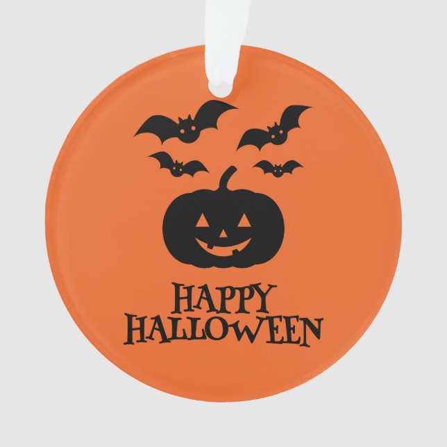 Happy Halloween Pumpkin Bat Minimal Ornament (Vorderseite)