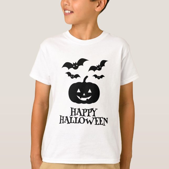 Happy Halloween Pumpkin Bat Minimal T-Shirt (Vorderseite)
