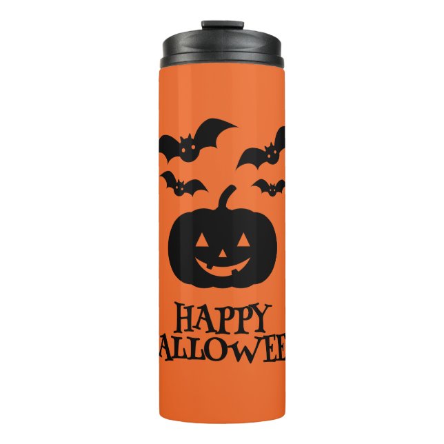 Happy Halloween Pumpkin Bat Minimal Thermosbecher (Vorderseite)
