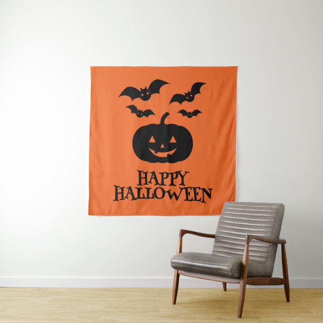 Happy Halloween Pumpkin Bat Minimal Wandteppich (Beispiel)