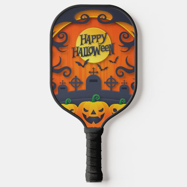 Happy Halloween Pumpkin Black Pickleball Schläger (Vorderseite)