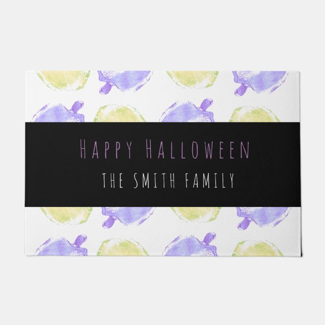 Happy Halloween Pumpkin Briefmarke Pattern Name Fußmatte (Vorderseite)