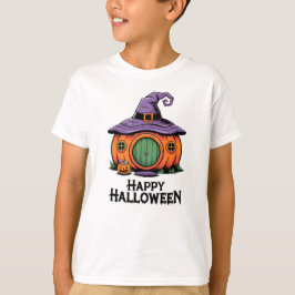 Happy Halloween Pumpkin Cottage & Witch Hat Roof T-Shirt