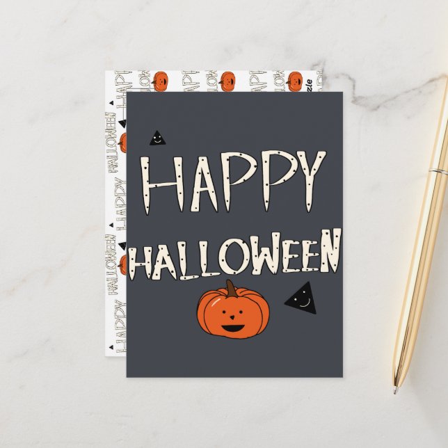 Happy Halloween Pumpkin Design Postkarte (Vorderseite/Rückseite Beispiel)