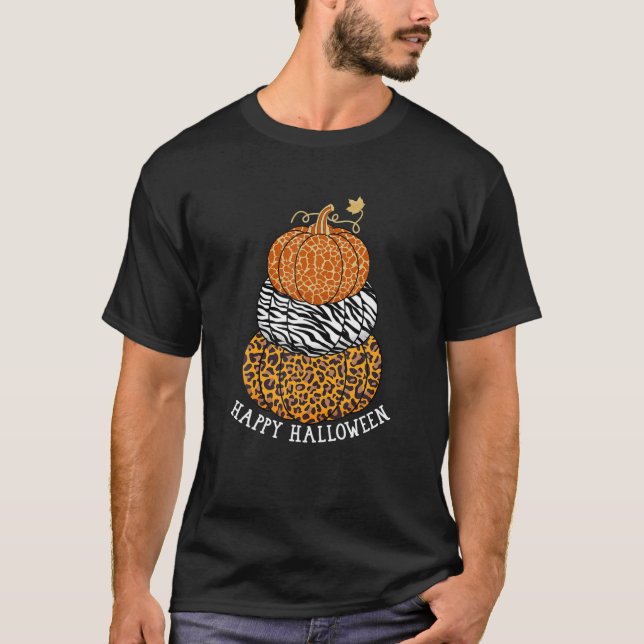 Happy Halloween Pumpkin Leopard Zebra Giraffe Fall T-Shirt (Vorderseite)