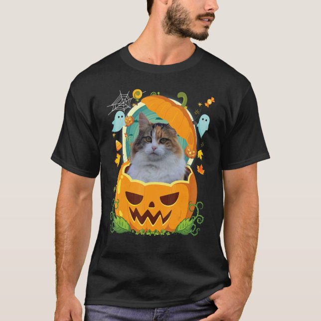 Happy Halloween Pumpkin Manx Cat Hexe Niedlich Hut T-Shirt (Vorderseite)