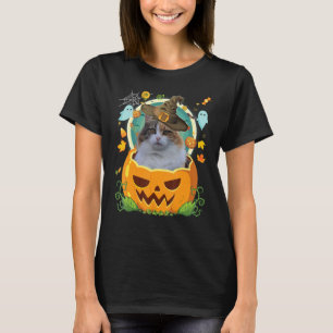 Happy Halloween Pumpkin Manx Cat Hexe Niedlich Hut T-Shirt