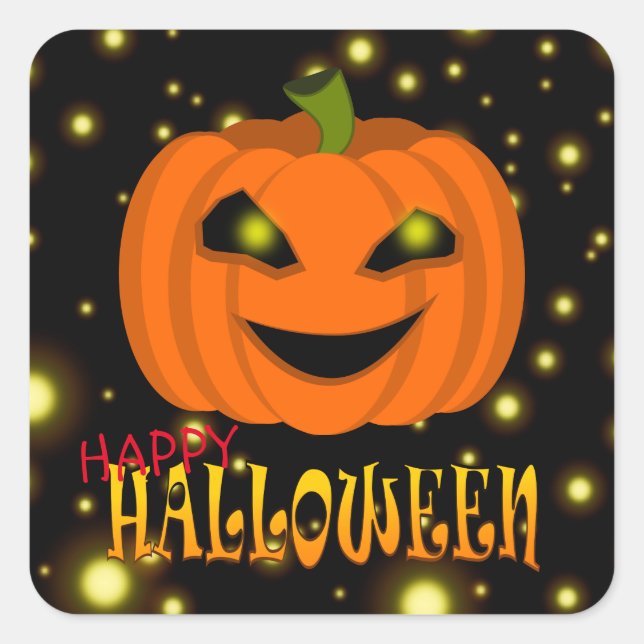 Happy Halloween Pumpkin mit Glitzern Quadratischer Aufkleber (Vorderseite)