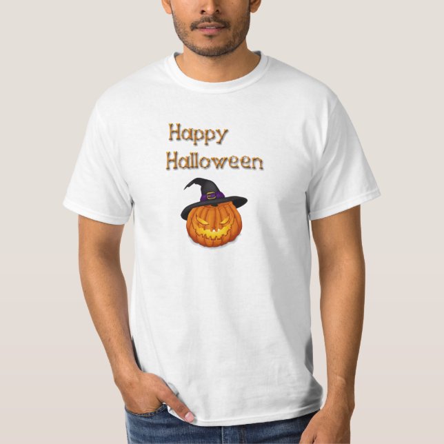 Happy Halloween Pumpkin mit Hut T-Shirt (Vorderseite)
