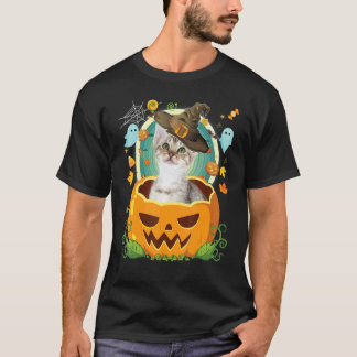 Happy Halloween Pumpkin Ocicat Kat Hexenhut Niedli T-Shirt