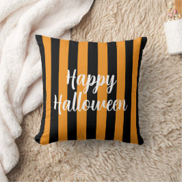 Happy Halloween Pumpkin Orange Black Striped Kissen