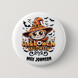 Happy Halloween - Pumpkin Patch Orange Black Button