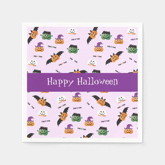 Happy Halloween Pumpkin Pattern Lila Serviette (Vorderseite)