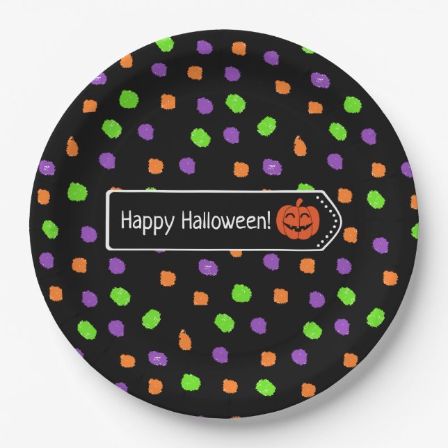 Happy Halloween Pumpkin Polka Dot Pappteller (Vorderseite)