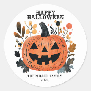 Happy Halloween Pumpkin Round Stickers