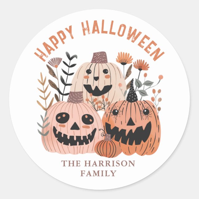 Happy Halloween Pumpkin Round Stickers (Vorderseite)