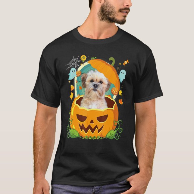 Happy Halloween Pumpkin Shichon Hund Hexenhut Nied T-Shirt (Vorderseite)