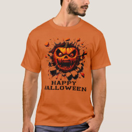 Happy Halloween Pumpkin Smashing Through T-Shirt