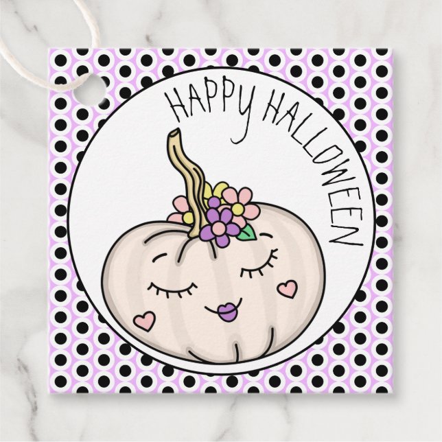 Happy Halloween | Pumpkin und Polka Dots Geschenkanhänger (Vorderseite)