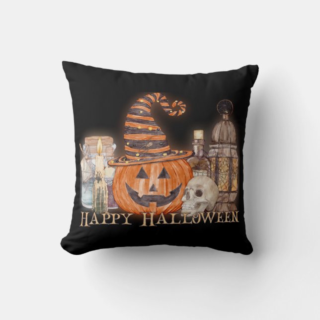 Happy Halloween Pumpkin Watercolor Kissen (Vorderseite)