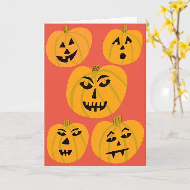 HAPPY HALLOWEEN Pumpkins Jack-O-Lanterns Karte (Gelbe Blume)