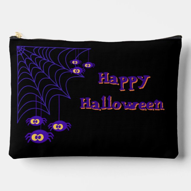 Happy Halloween Purple & Black Spider Design Zubehörtasche (Vorderseite)