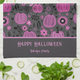 Happy Halloween Purple Pumpkin Family Name Geschirrtuch