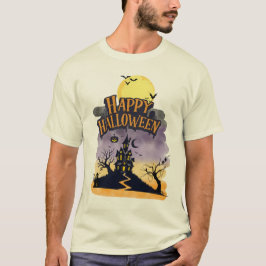 Happy Halloween Purple Sunset Haunted House Design T-Shirt