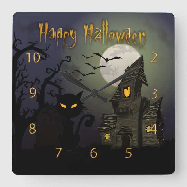 Happy Halloween Quadratische Wanduhr (Vorderseite)