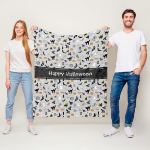 Happy Halloween Random Iconic Muster Gray Fleecedecke