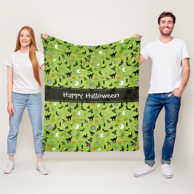 Happy Halloween Random Iconic Muster Green Fleecedecke (Beispiel)