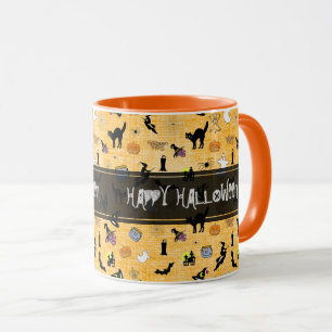 "Happy Halloween" Random Iconic Muster Orange Tasse