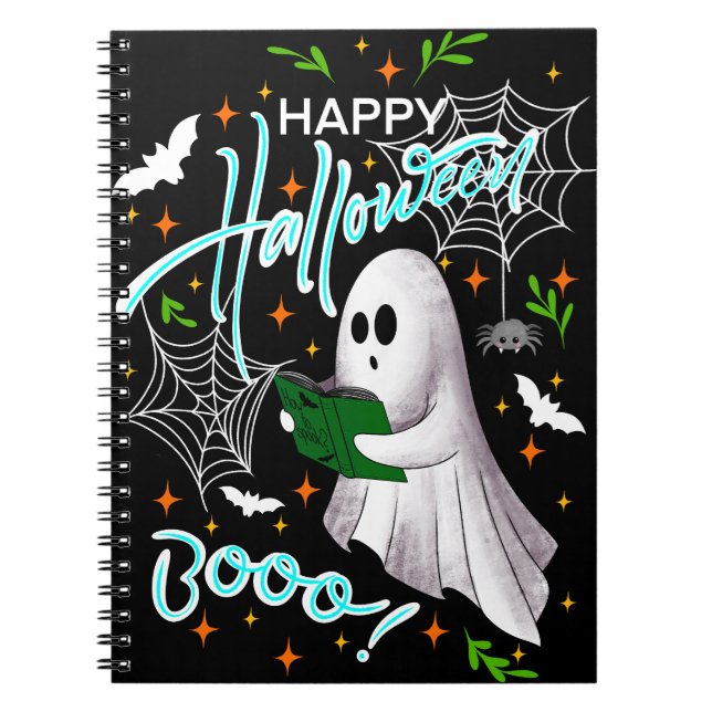 Happy Halloween reading ghost Notizblock (Vorderseite)