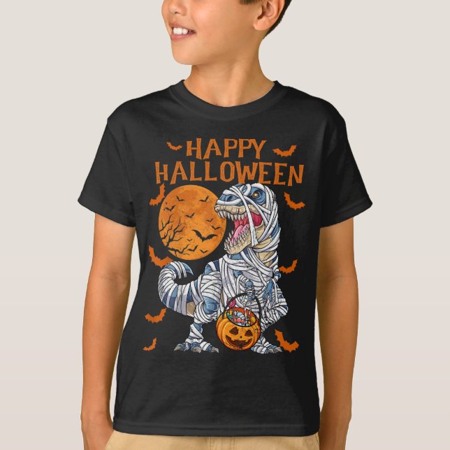 Happy Halloween Retro Dinosaur Pumpkin Mummy T-Shirt (Vorderseite)