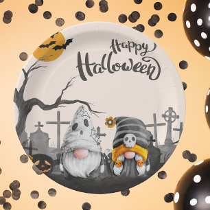 Happy Halloween Retro Gnomes im Friedhof Pappteller
