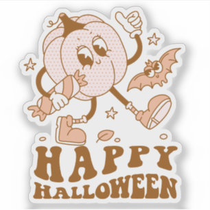 Happy Halloween  Retro Polka Dot Pumpkin Aufkleber