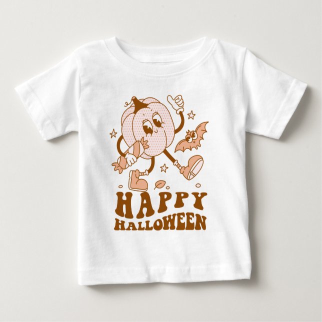 Happy Halloween| Retro Polka Dot Pumpkin Baby T-shirt (Vorderseite)