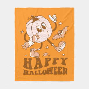 Happy Halloween  Retro Polka Dot Pumpkin Fleecedecke