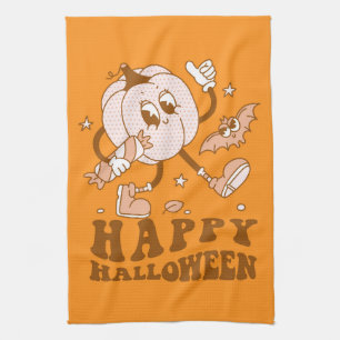 Happy Halloween  Retro Polka Dot Pumpkin Geschirrtuch